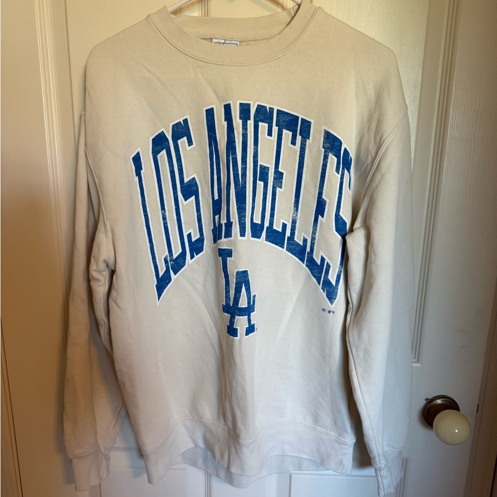 Free People Los Angeles Dodgers Graphic Sweatshirt - Cream and Blue. Size S. NWT